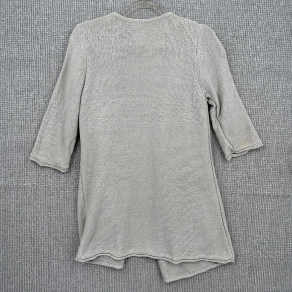 J. Jill Open Knit Cardigan Duster Pockets Silk Blend Neutral Tunic Top‎ L - Picture 3 of 12